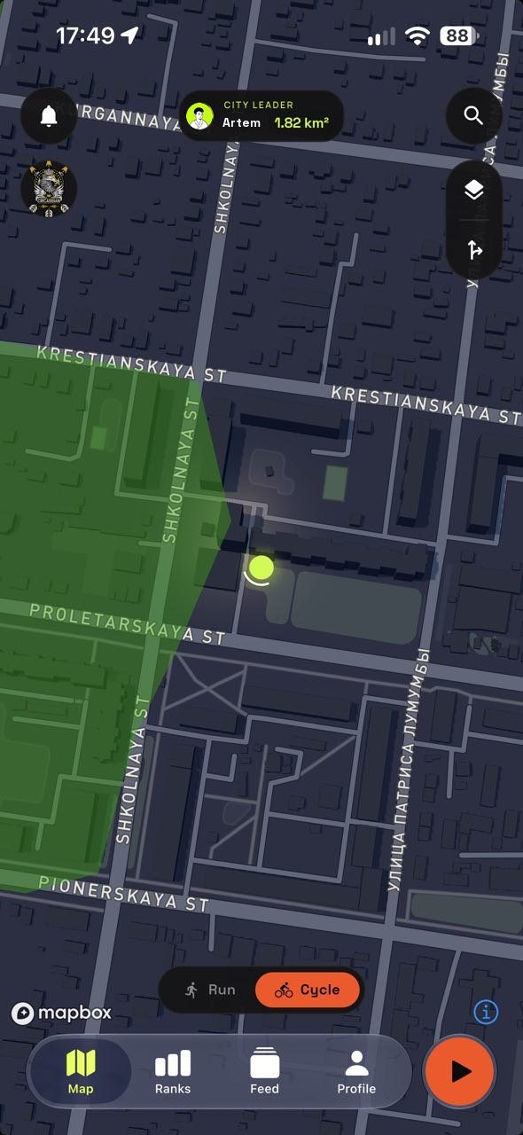RNZN in cycling mode: rides have their own map